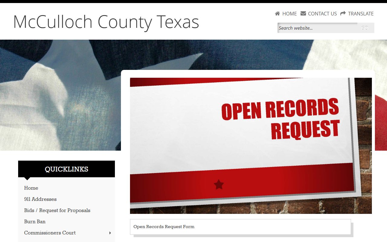 McCulloch County booking photo open records request page